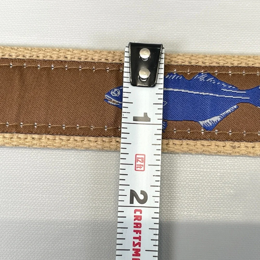 Zep-Pro Mens Size 40 Belt Brown Leather Canvas Blue Fish - Made in USA